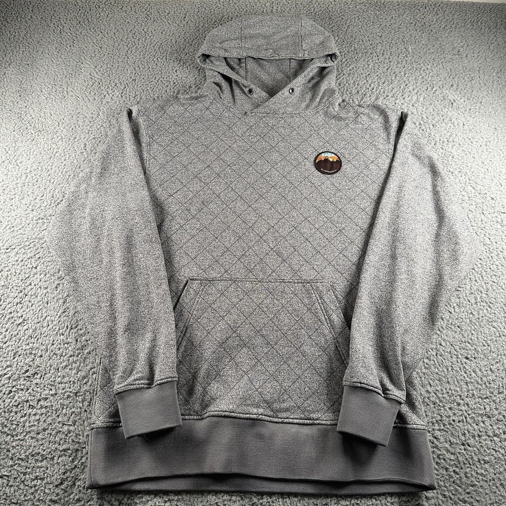 Saga Outerwear Co Hoodie Mens L Gray Quilted Pullover Kangaroo Pocket Logo Patch